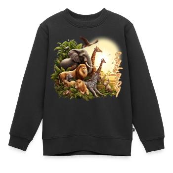 Safari Serengeti Savanne Wildtiere Afrika - Kinder Premium Organic Sweatshirt - Schwarz - Vorne - AI Model Kid Female (0cm)