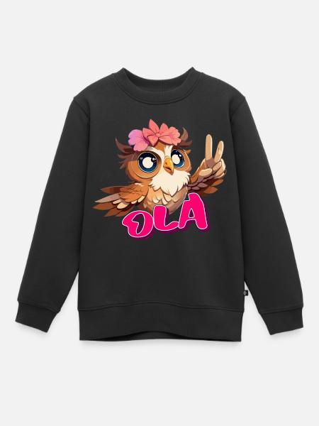 OLA - Smukt pigenavn med sød ugle - Premium børne sweatshirt økologisk - sort