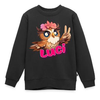 LUCI - Schöner Mädchen Name mit süßer EULE - Kinder Premium Organic Sweatshirt - Schwarz - Vorne - AI Model Kid Female (0cm)