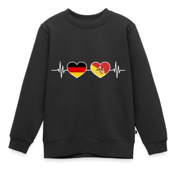 Herzschlag Deutschland Sizilien - Kinder Premium Organic Sweatshirt - Schwarz - Vorne - AI Model Kid Female (0cm)