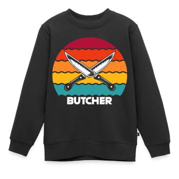Butcher Butcher Butcher Butcher’s Shop Cadeau - Sweat Premium enfant bio - noir - Devant - AI Model Kid Female (0cm)