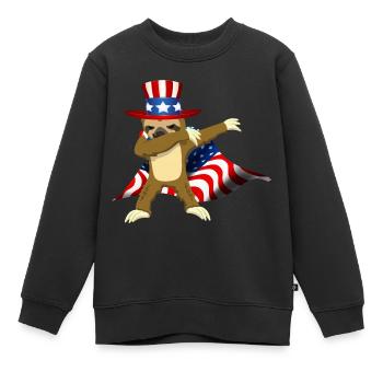 4 juillet Dabbing Sloth US - Sweat Premium enfant bio - noir - Devant - AI Model Kid Female (0cm)