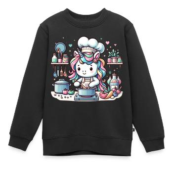 Kulinarisches Einhorn Magische Abenteuer Koch - Kinder Premium Organic Sweatshirt - Schwarz - Vorne - AI Model Kid Female (0cm)