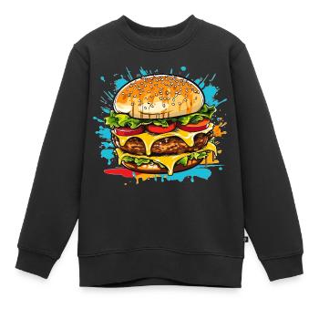 Cheeseburger Splash - Kinder Premium Organic Sweatshirt - Schwarz - Vorne - AI Model Kid Female (0cm)