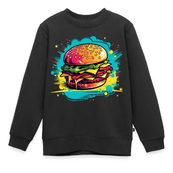 Farbenfrohe Burger Explosion - Kinder Premium Organic Sweatshirt - Schwarz - Vorne - AI Model Kid Female (0cm)