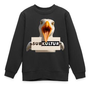 SUBKULTUR Möwe mit Schild - Kinder Premium Organic Sweatshirt - Schwarz - Vorne - AI Model Kid Female (0cm)