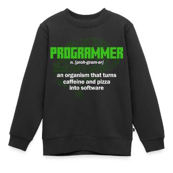 Turns caffeine and pizza into software Software-En - Kids Premium Organic Sweatshirt - black - Front - AI Model Kid Female (0cm)