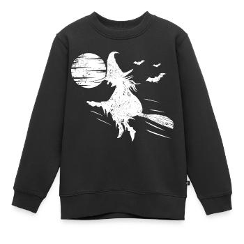 Balai de sorcière Halloween Pleine Lune - Sweat Premium enfant bio - noir - Devant - AI Model Kid Female (0cm)