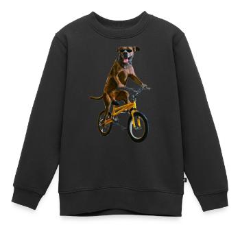 Dog Riding a Bicycle Funny Wearing Sunglasses Lab - Kids Premium Organic Sweatshirt - black - Front - AI Model Kid Female (0cm)
