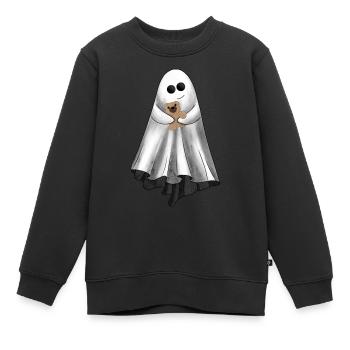 Mignon fantôme avec ours en peluche - Sweat Premium enfant bio - noir - Devant - AI Model Kid Female (0cm)