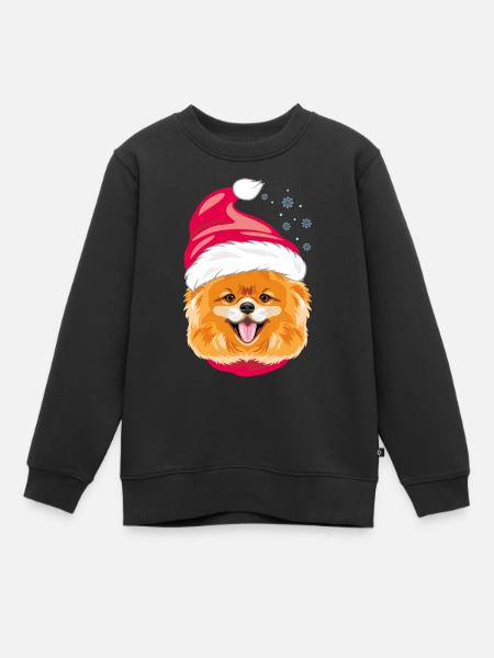 Glücklicher Pommernhund mit Weihnachtsmütze - Kinder Premium Organic Sweatshirt - Schwarz