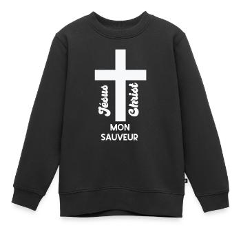 Jésus christ mon sauveur - Sweat Premium enfant bio - noir - Devant - AI Model Kid Female (0cm)