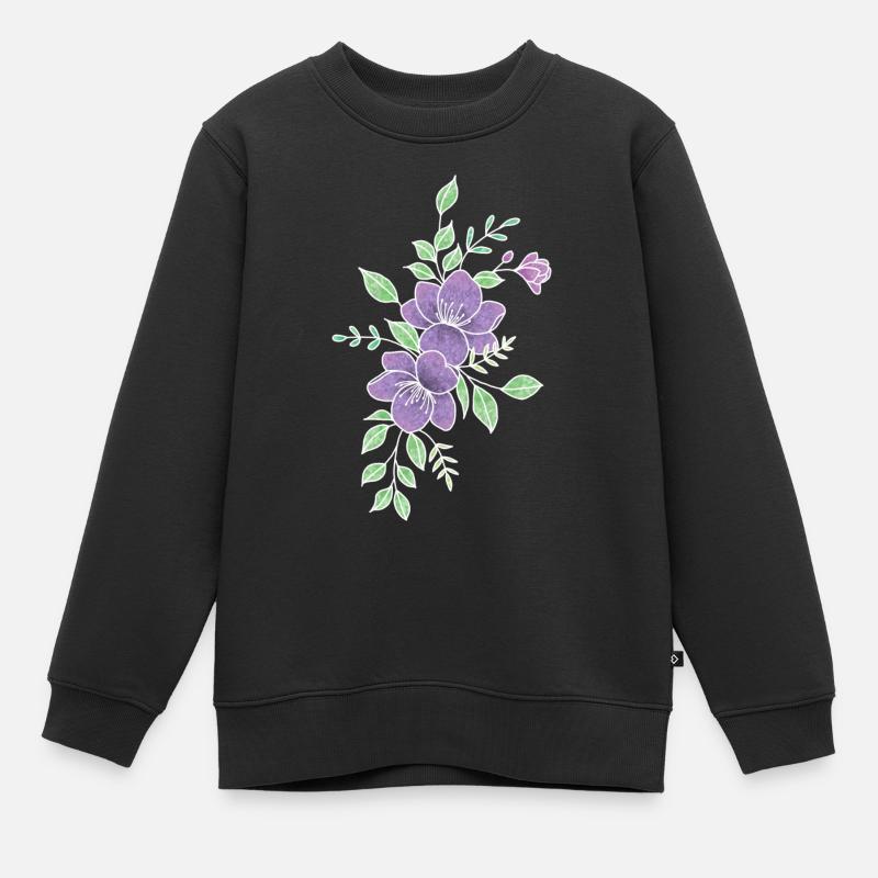 Fleur violette - Sweat Premium enfant bio - noir