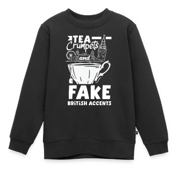 Tea Crumpets et faux accents britanniques - Sweat Premium enfant bio - noir - Devant - AI Model Kid Female (0cm)