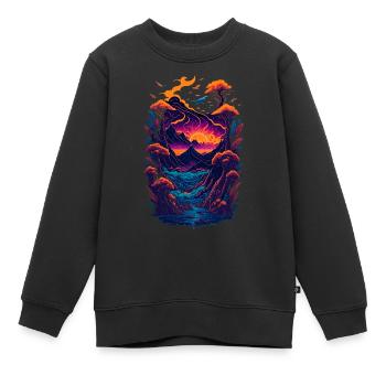 Fantastische Landschaftsillustration - Kinder Premium Organic Sweatshirt - Schwarz - Vorne - AI Model Kid Female (0cm)