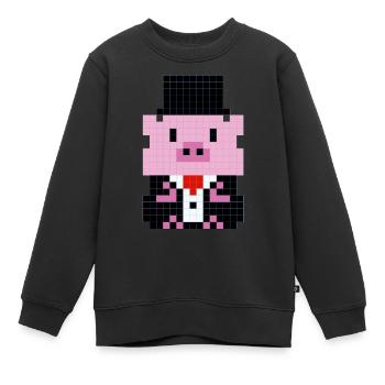 Un petit cochon en costume pixélisé - Sweat Premium enfant bio - noir - Devant - AI Model Kid Female (0cm)