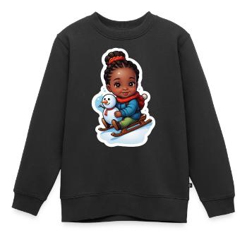 Idée cadeau d’hiver traîneau enfant - Sweat Premium enfant bio - noir - Devant - AI Model Kid Female (0cm)