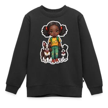 Enfant avec chien aux couleurs panafricaines - Sweat Premium enfant bio - noir - Devant - AI Model Kid Female (0cm)