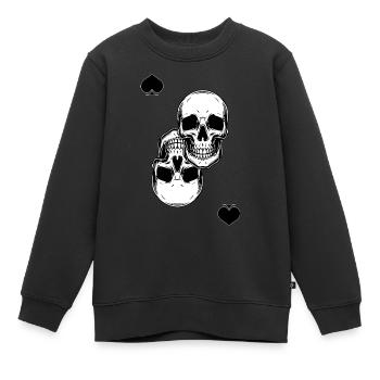 Skull, card, pique, casino, spiele, pocker - Kinder Premium Organic Sweatshirt - Schwarz - Vorne - AI Model Kid Female (0cm)