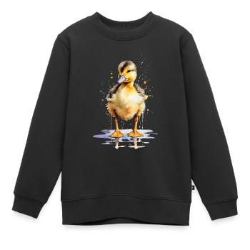 Aquarell-Niedlichkeit: Malen Sie ein verspieltes Entlein - Kinder Premium Organic Sweatshirt - Schwarz - Vorne - AI Model Kid Female (0cm)