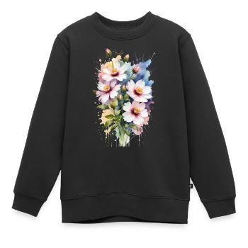 Tapisserie à l’aquarelle : un bouquet à couper le souffle - Sweat Premium enfant bio - noir - Devant - AI Model Kid Female (0cm)