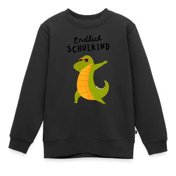 Endlich Schulkind Krokodil Dab Einschulung - Kinder Premium Organic Sweatshirt - Schwarz - Vorne - AI Model Kid Female (0cm)