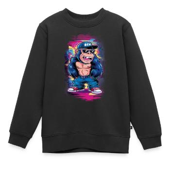 Streetart Gorilla Musik - Kinder Premium Organic Sweatshirt - Schwarz - Vorne - AI Model Kid Female (0cm)