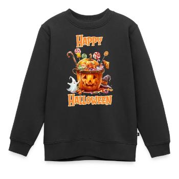 Halloween – Joyeux Halloween citrouille avec des bonbons - Sweat Premium enfant bio - noir - Devant - AI Model Kid Female (0cm)