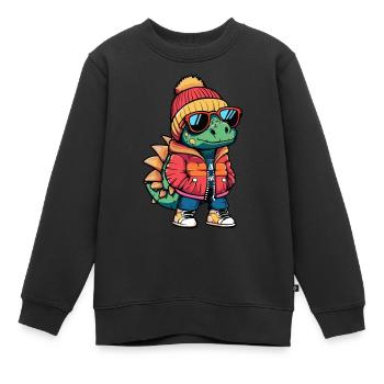 Dinosaurier stegosaurus Winter - Kinder Premium Organic Sweatshirt - Schwarz - Vorne - AI Model Kid Female (0cm)
