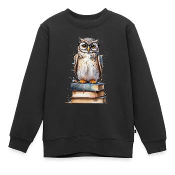 Gelehrte Eule - Aquarell - Kinder Premium Organic Sweatshirt - Schwarz - Vorne - AI Model Kid Female (0cm)