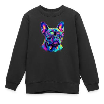 Lunettes Pop Art Bouledogue Français NYC - Sweat Premium enfant bio - noir - Devant - AI Model Kid Female (0cm)
