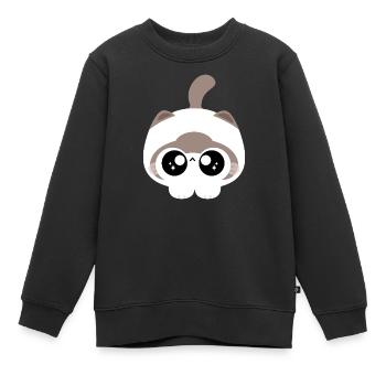 Chat Kawaii aux yeux étoilés - Sweat Premium enfant bio - noir - Devant - AI Model Kid Female (0cm)