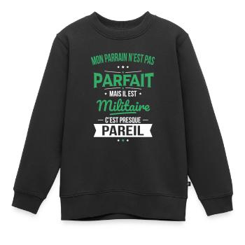 Mon parrain n'est pas parfait - Militaire - Sweat Premium enfant bio - noir - Devant - AI Model Kid Female (0cm)
