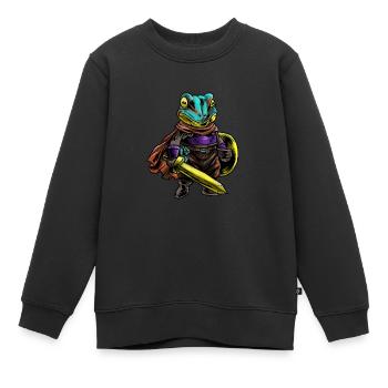 Ritter Frosch Schild Krieger Schwert Cavalier Geschenk - Kinder Premium Organic Sweatshirt - Schwarz - Vorne - AI Model Kid Female (0cm)