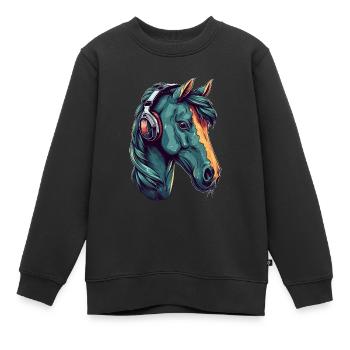 Idée passion chevaux cavalière aquarelle splash - Sweat Premium enfant bio - noir - Devant - AI Model Kid Female (0cm)
