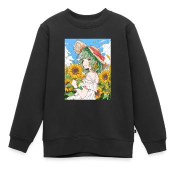 Anime, Fille, Tournesols, Otaku - Sweat Premium enfant bio - noir - Devant - AI Model Kid Female (0cm)