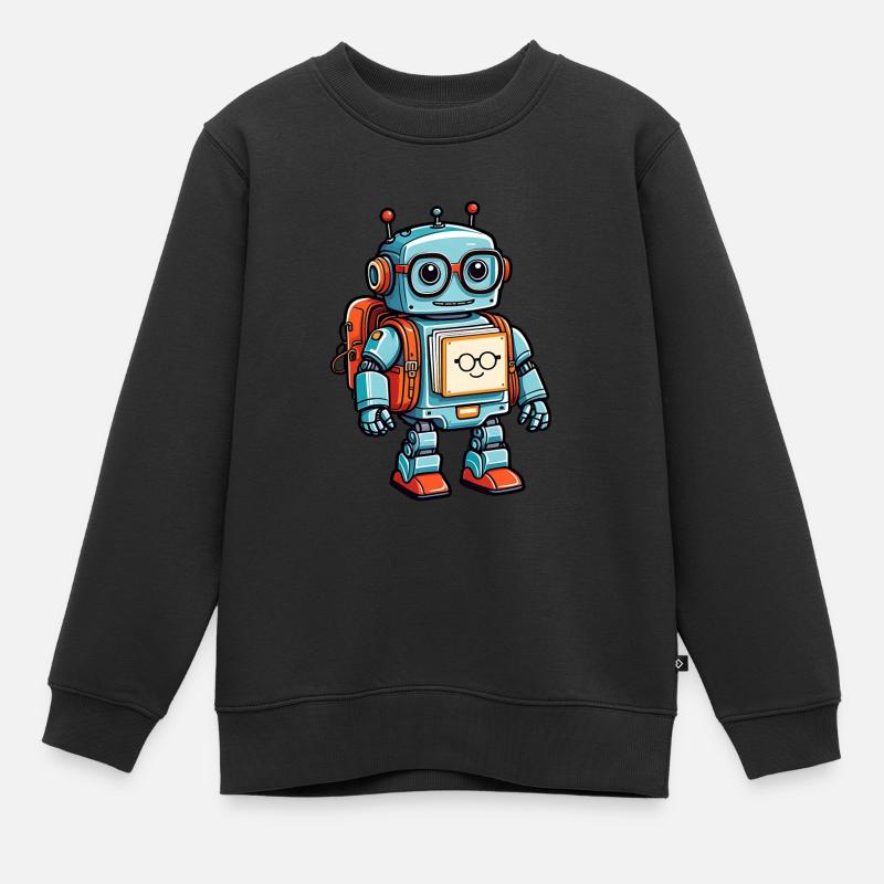 Lustiger kleiner Roboter mit Schulranzen - Kinder Premium Organic Sweatshirt - Schwarz