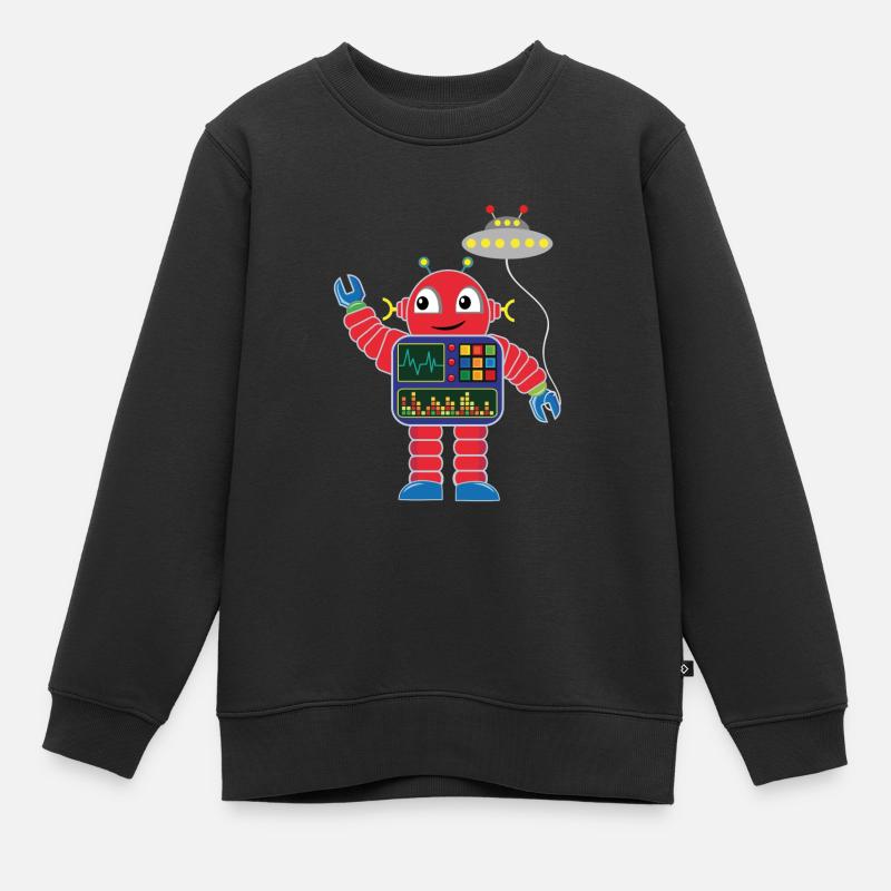 Kleiner roter Roboter mit Raumschiff - Kinder Premium Organic Sweatshirt - Schwarz
