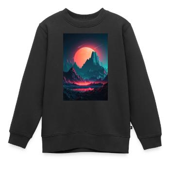 Eine Synthwave Retrowave Sinfonie in den Bergen - Kinder Premium Organic Sweatshirt - Schwarz - Vorne - AI Model Kid Female (0cm)