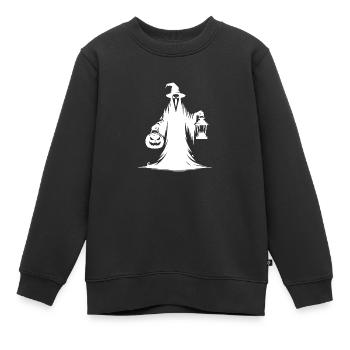 Unheimliches Halloween Gespenst mit Kürbislampe - Kinder Premium Organic Sweatshirt - Schwarz - Vorne - AI Model Kid Female (0cm)