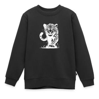 Listiger Leopard jagend mit Flecken - Kinder Premium Organic Sweatshirt - Schwarz - Vorne - AI Model Kid Female (0cm)