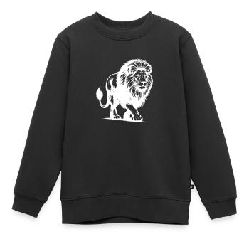 Puissant grand chat lion avec crinière - Sweat Premium enfant bio - noir - Devant - AI Model Kid Female (0cm)