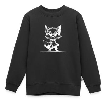 Dessin au crayon croquis de renard pour enfants - Sweat Premium enfant bio - noir - Devant - AI Model Kid Female (0cm)