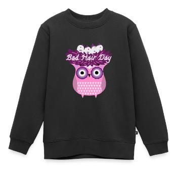 Bad hair day, Eule, Nest, Vogelnest,comic - Kinder Premium Organic Sweatshirt - Schwarz - Vorne - AI Model Kid Female (0cm)