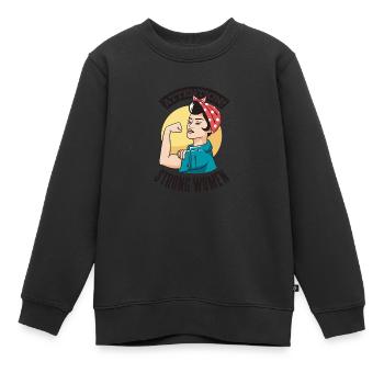 ATTENTION STRONG WOMEN Powerfrauen Frauenpower - Kinder Premium Organic Sweatshirt - Schwarz - Vorne - AI Model Kid Female (0cm)
