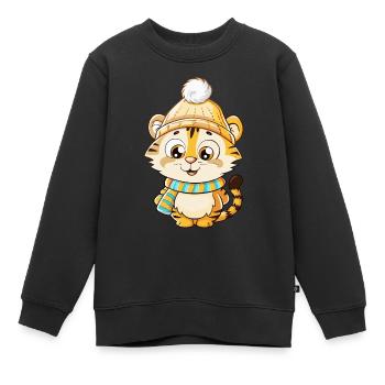 Cute tiger with scarf and bobble hat. - Kids Premium Organic Sweatshirt - black - Front - AI Model Kid Female (0cm)