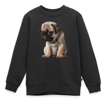 Chiot carlin timide - Sweat Premium enfant bio - noir - Devant - AI Model Kid Female (0cm)