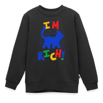 Chat riche - Sweat Premium enfant bio - noir - Devant - AI Model Kid Female (0cm)