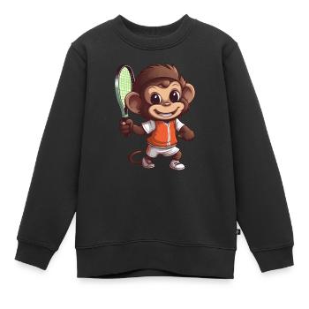 Affen im Tennis- und Badminton-Duell - Lustiger - Kinder Premium Organic Sweatshirt - Schwarz - Vorne - AI Model Kid Female (0cm)