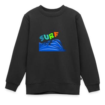 SURFEN. WELLENREITER. WELLENREITER. SPORT. FEIERTAG. REISE. - Kinder Premium Organic Sweatshirt - Schwarz - Vorne - AI Model Kid Female (0cm)